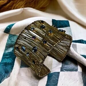 Textured Wire Cuff Bracelet with Blue Crystal Accents